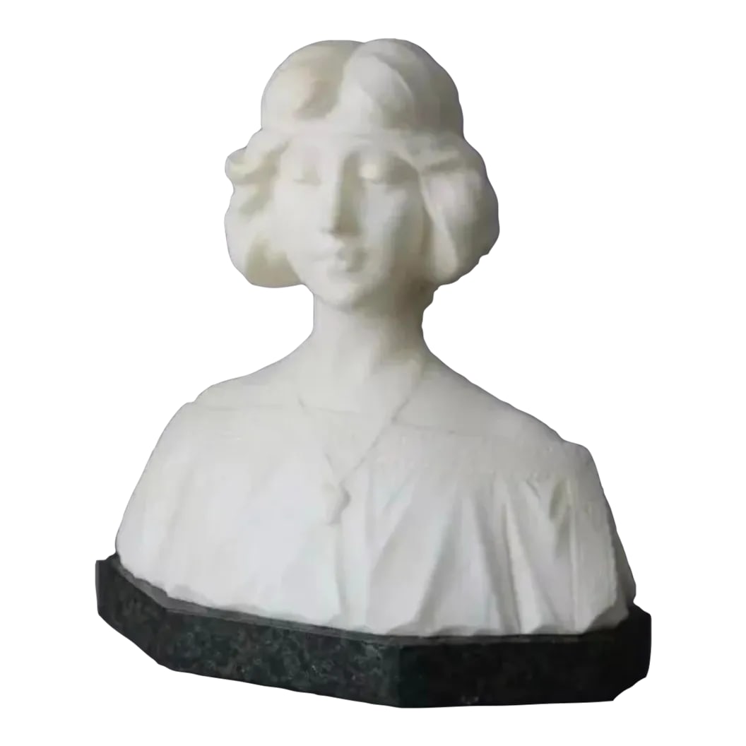 Antique Alabaster Sculpture Bust Statue of a Woman 19th Century: Antique Victorian Alabaster Statue Sculpture bust of a young woman seated on a black marble plinth. In good original condition showing some typical age-appropriate wear from normal use. Small chips al