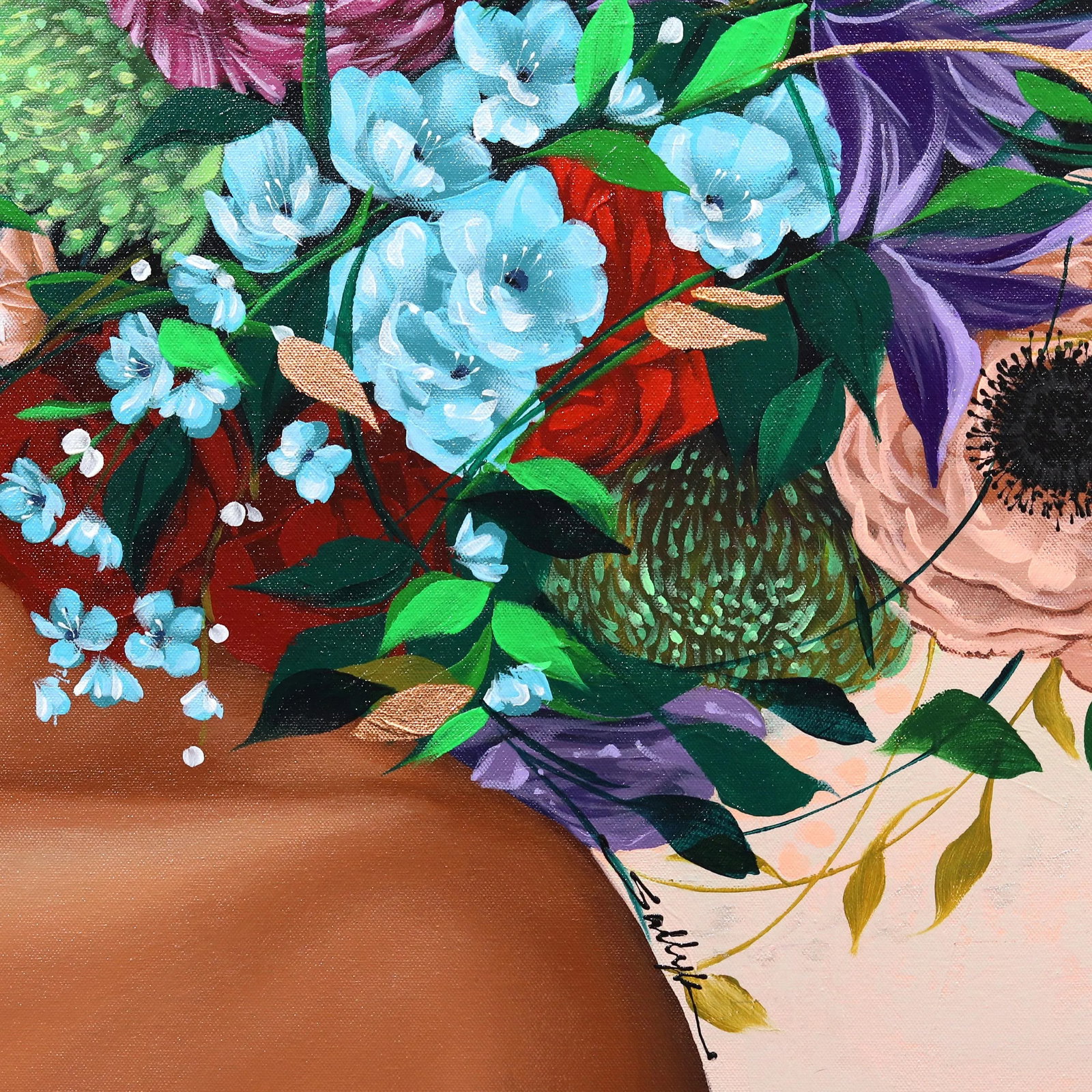 Serenity - Vibrant Floral Sally K Figurative Original Artwork by Sally K - 5