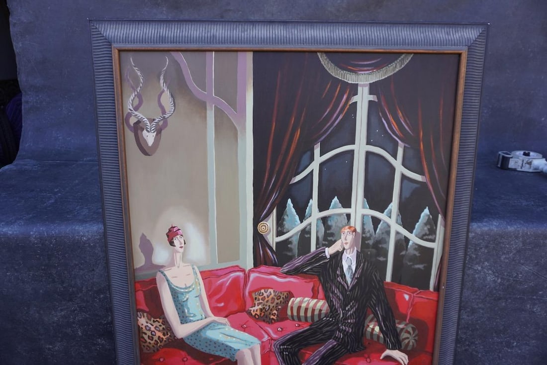 Isabelle Rozot - Two Bright Young Things Having a Quiet Evening at Home... Alas! - Oil on Canvas - 4