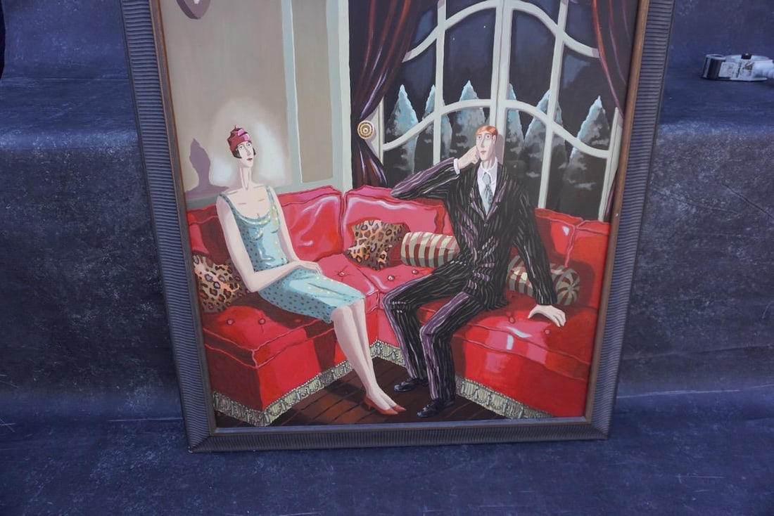 Isabelle Rozot - Two Bright Young Things Having a Quiet Evening at Home... Alas! - Oil on Canvas - 6