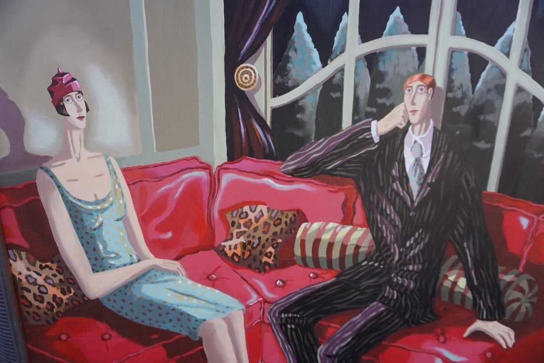 Isabelle Rozot - Two Bright Young Things Having a Quiet Evening at Home... Alas! - Oil on Canvas - 7
