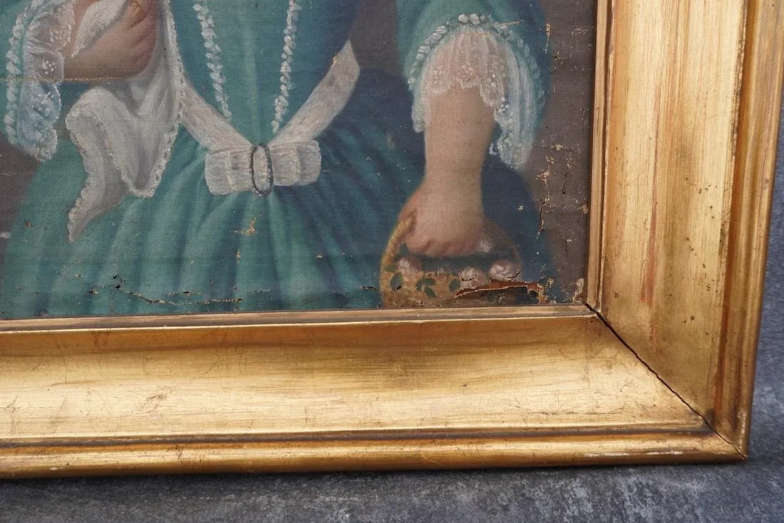 Portrait of a Little Girl 1850-1860 Oil on Mounted Canvas, Framed - 3