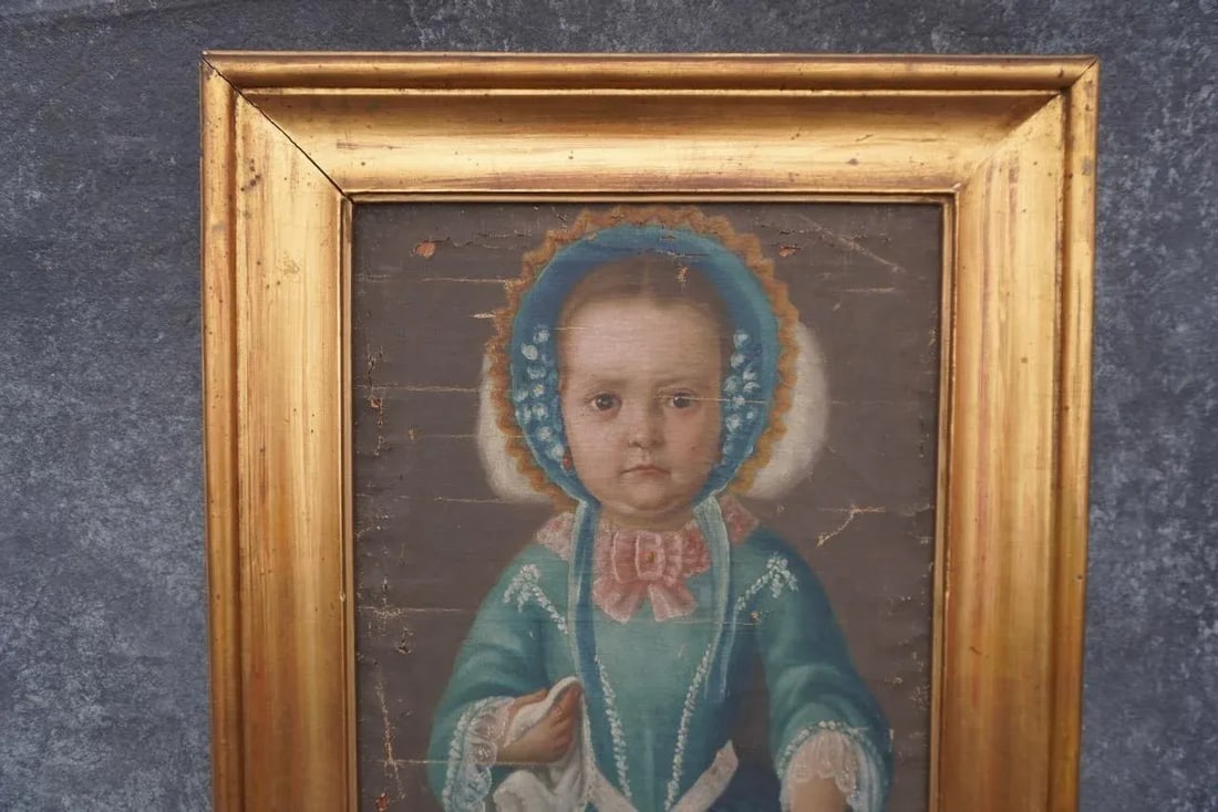 Portrait of a Little Girl 1850-1860 Oil on Mounted Canvas, Framed - 4