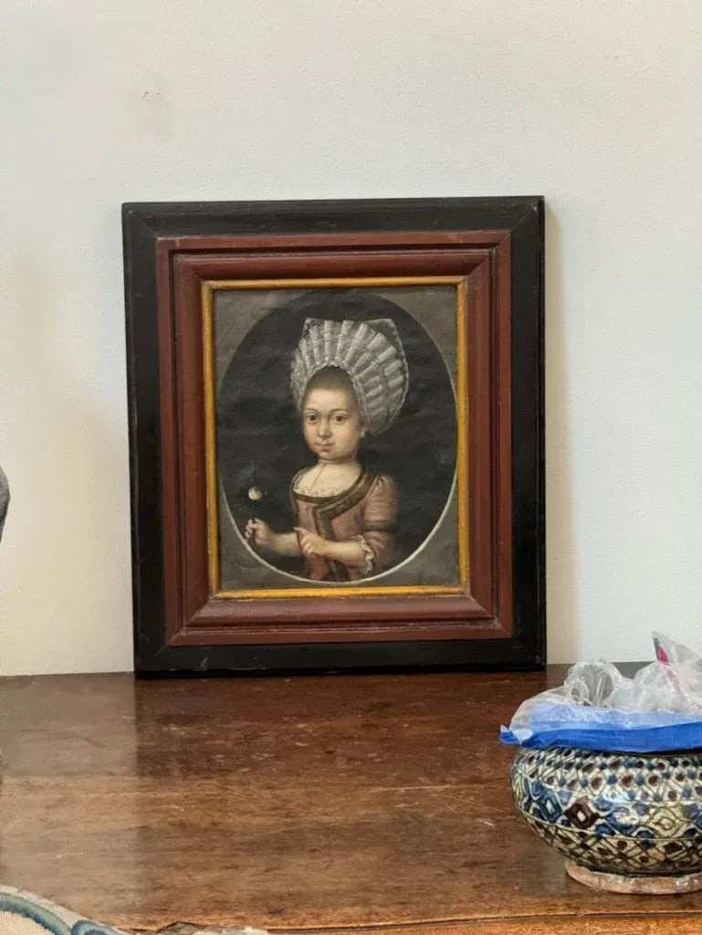 18th Century Dutch Portrait of Young Girl Oil on Canvas, Framed - 2
