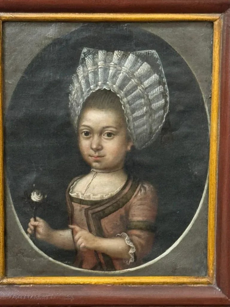 18th Century Dutch Portrait of Young Girl Oil on Canvas, Framed - 3