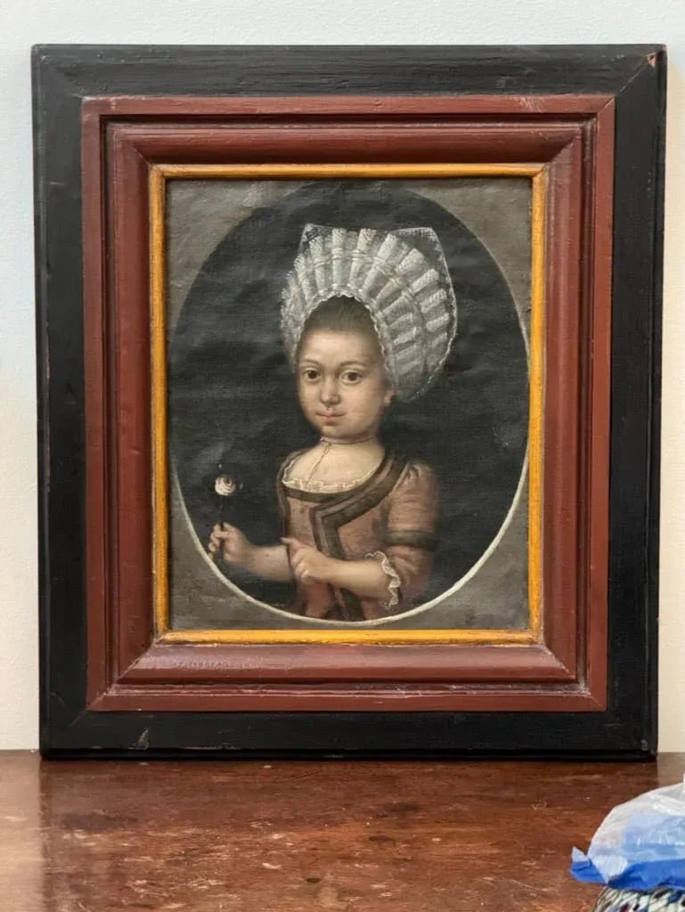 18th Century Dutch Portrait of Young Girl Oil on Canvas, Framed - 4