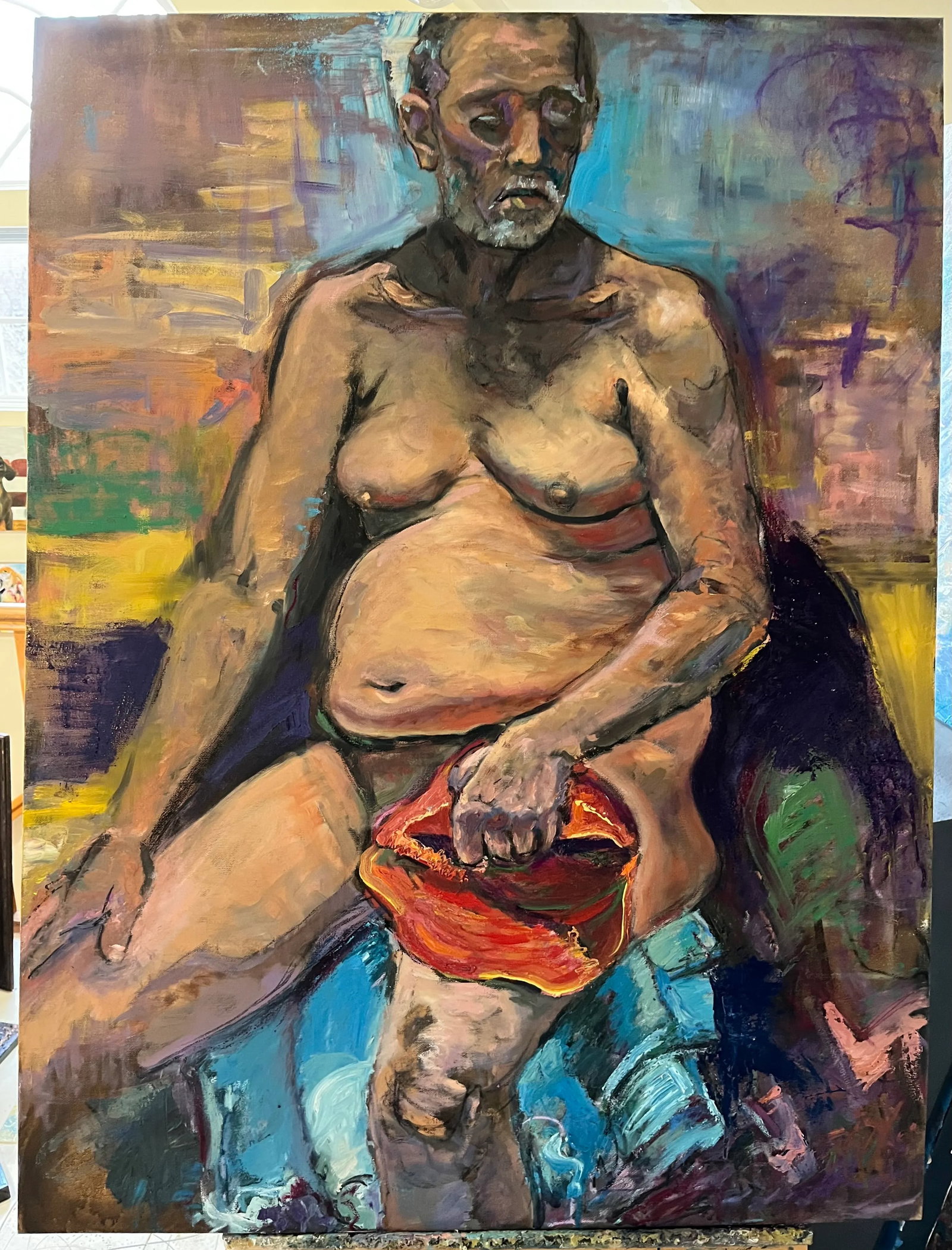 'Hat in Hand', Portrait of a Man, Life Size Oil Painting, by Van Ness - 2