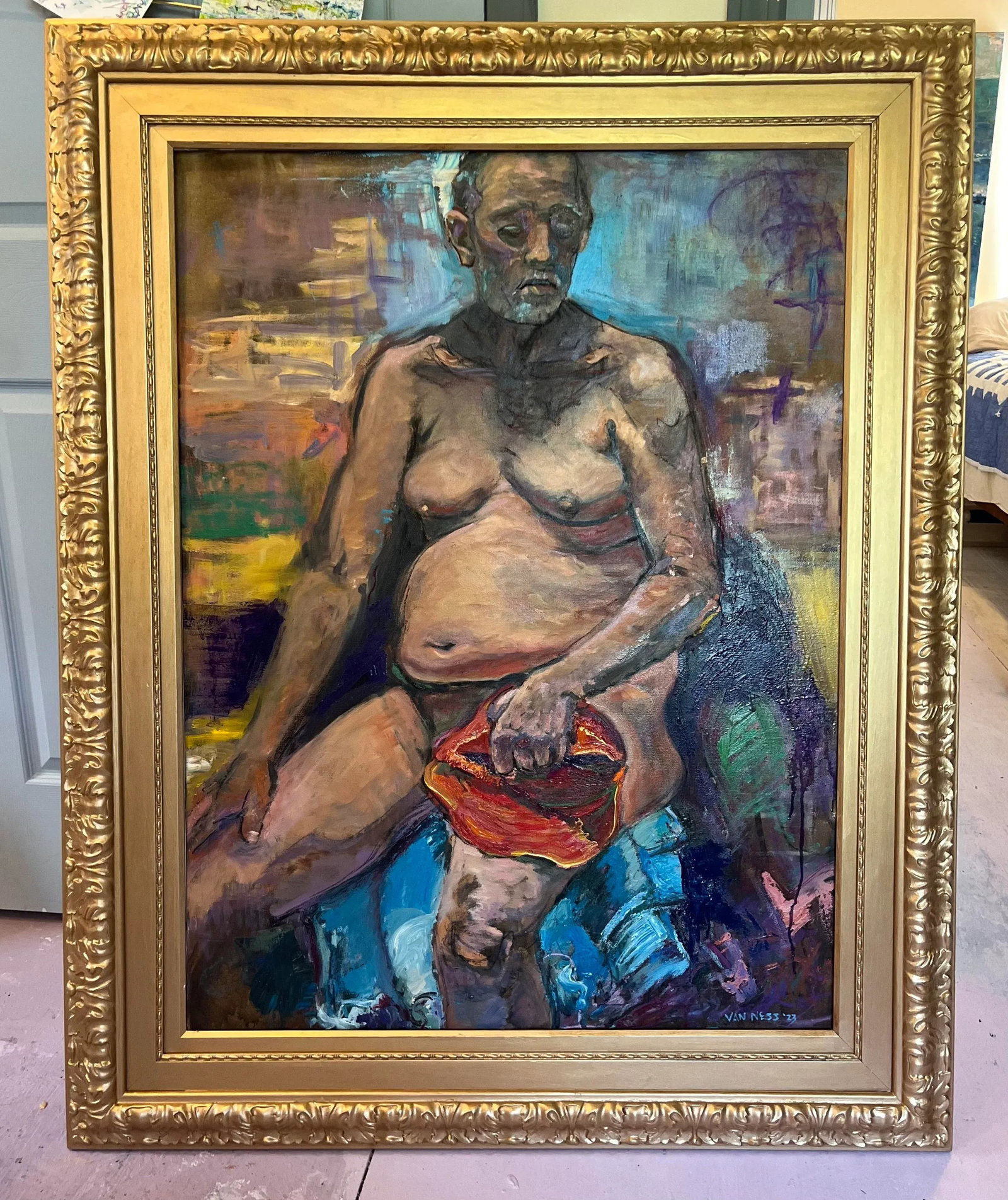 'Hat in Hand', Portrait of a Man, Life Size Oil Painting, by Van Ness - 3