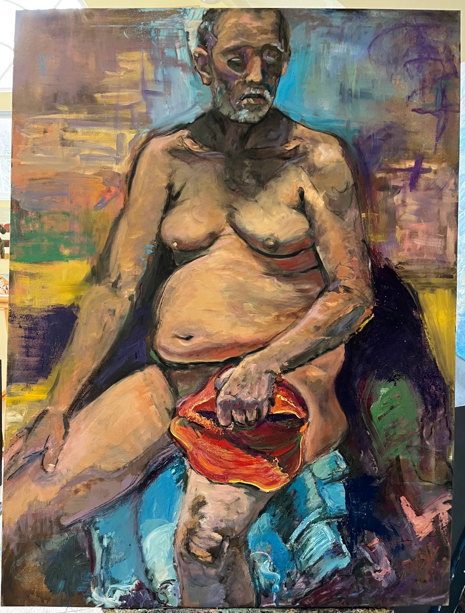 'Hat in Hand', Portrait of a Man, Life Size Oil Painting, by Van Ness - 4