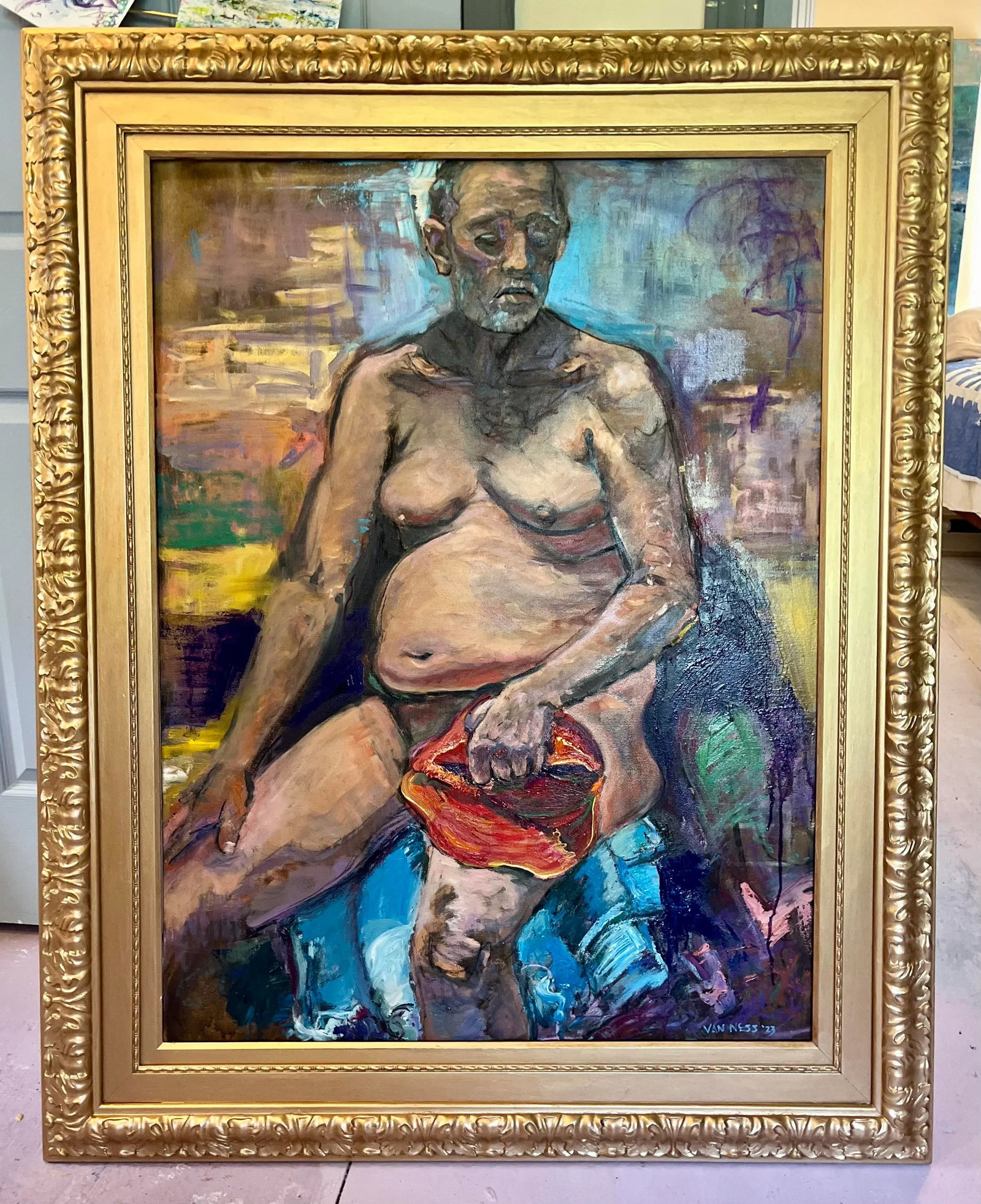 'Hat in Hand', Portrait of a Man, Life Size Oil Painting, by Van Ness - 5
