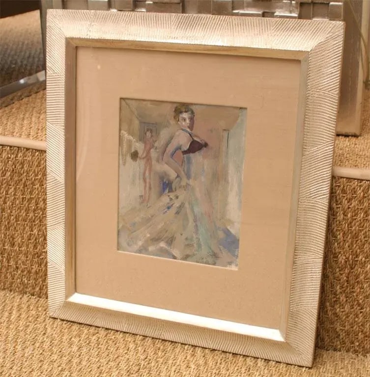 Belgian Art Deco Gouache and Watercolor Painting by Leo Engels, Museum Custom Framed 1930's - 2