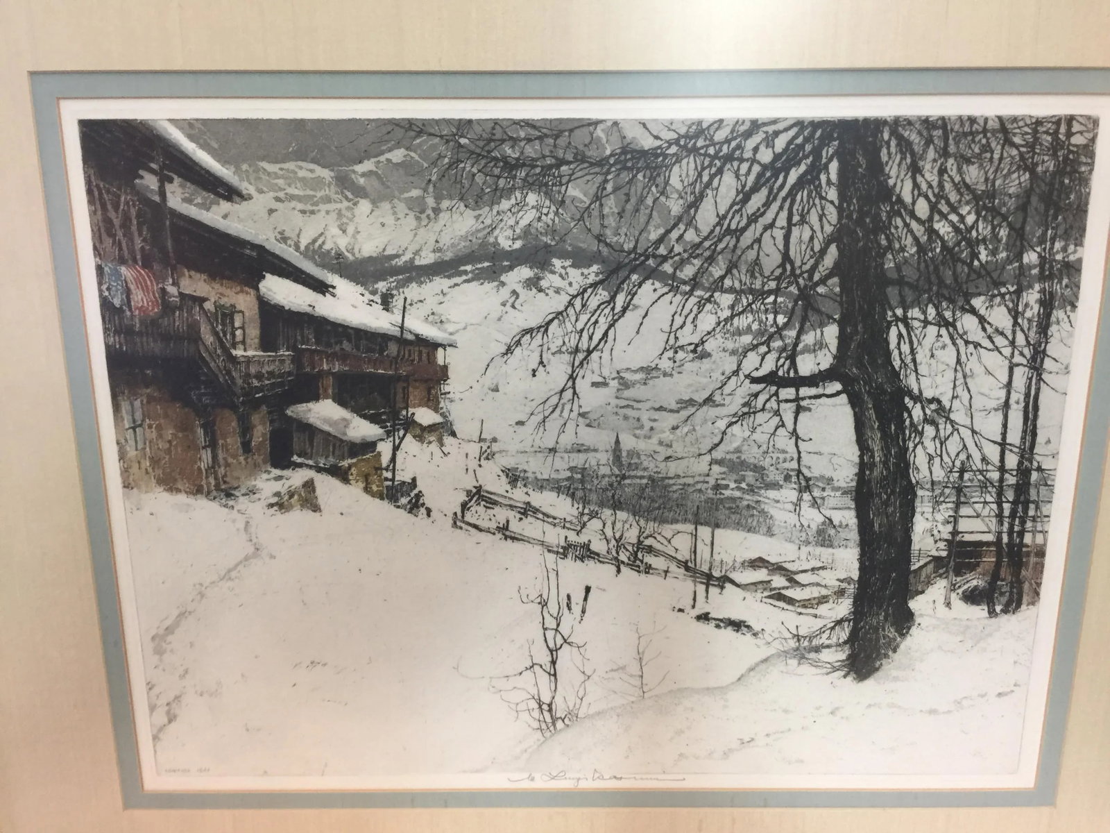 Luigi Kasimir Etching Cortina d'Ampezzo 1925 Italian Alps Signed - 2
