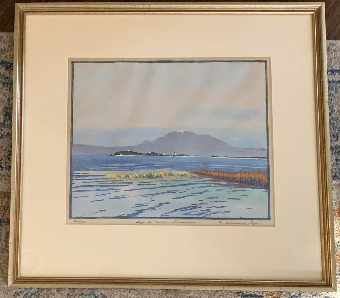 Vintage Signed and Numbered Handmade Italian Color Print of Lake Sarda - 2