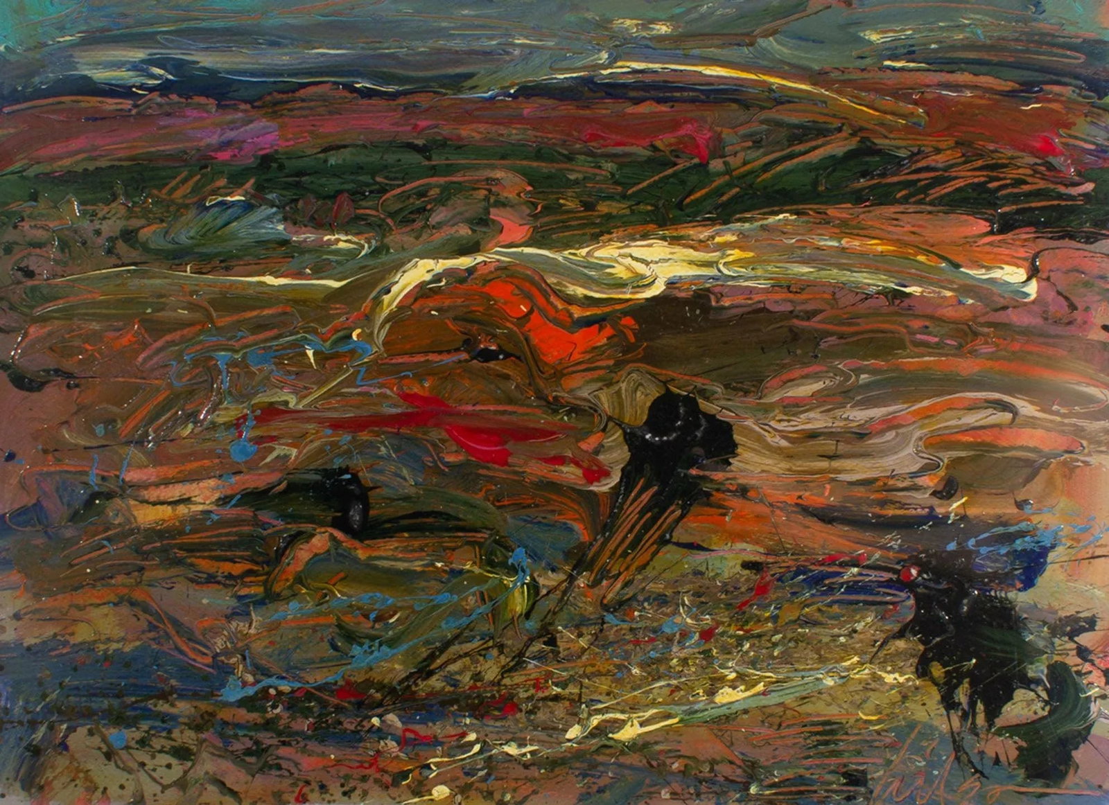 Acrylic on Paper Abstract Landscape Painting Signed by Harry Hilson - 2