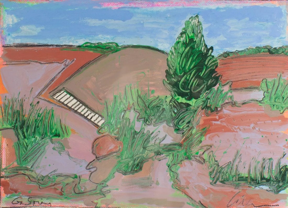 1980s Signed "ga Spring" Acrylic on Paper Abstract Landscape Painting by Harry Hilson - 2