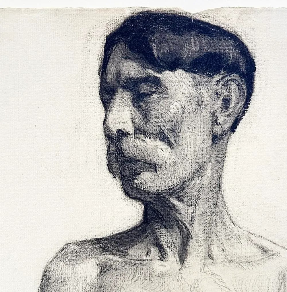 Set of Early 1900's Antique French Academic Drawings of Gentleman in Swim Trunks, Charcoal on Paper - 4