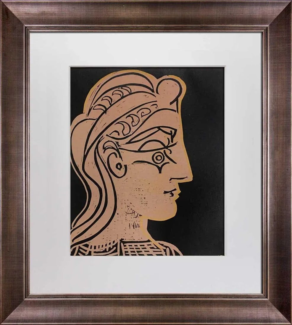 Pablo Picasso Linogravure Ltd Edition - "Tete De Femme" 1959 W/Frame - 4