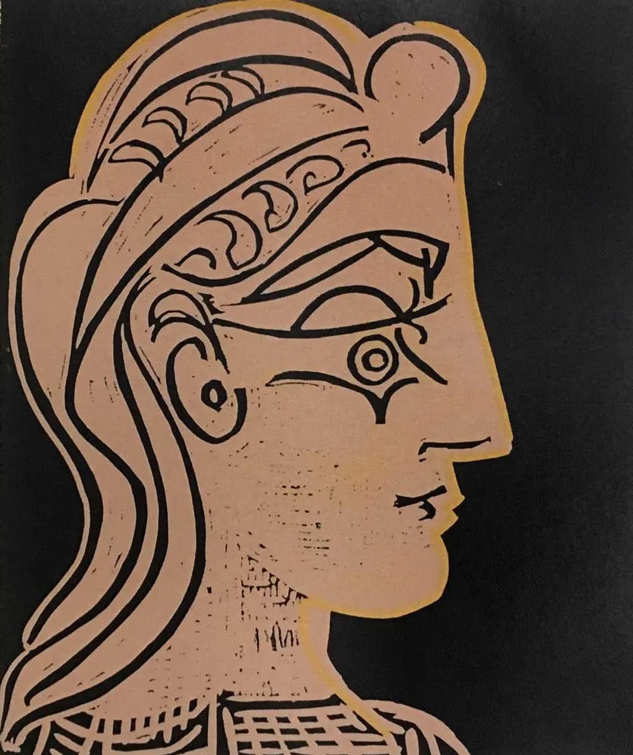 Pablo Picasso Linogravure Ltd Edition - "Tete De Femme" 1959 W/Frame - 5