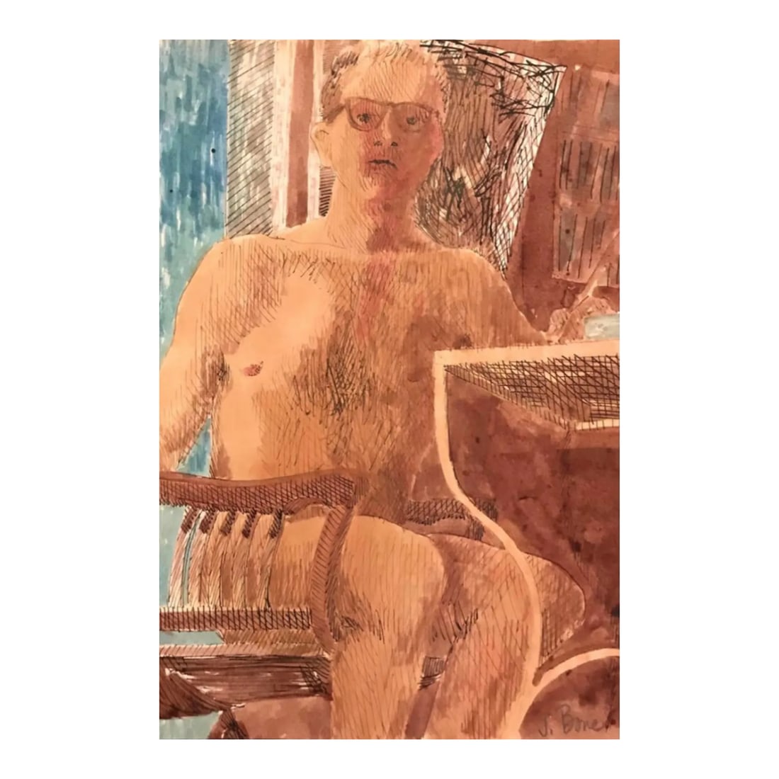 1960 James Bone Mid Century Modern Self Portrait (1 of 3)