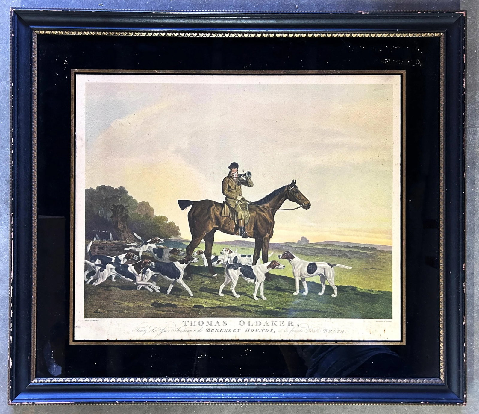 1940s Antique British School Horse Huntsman Portrait "Thomas Oldaker" Lithograph Framed - 2