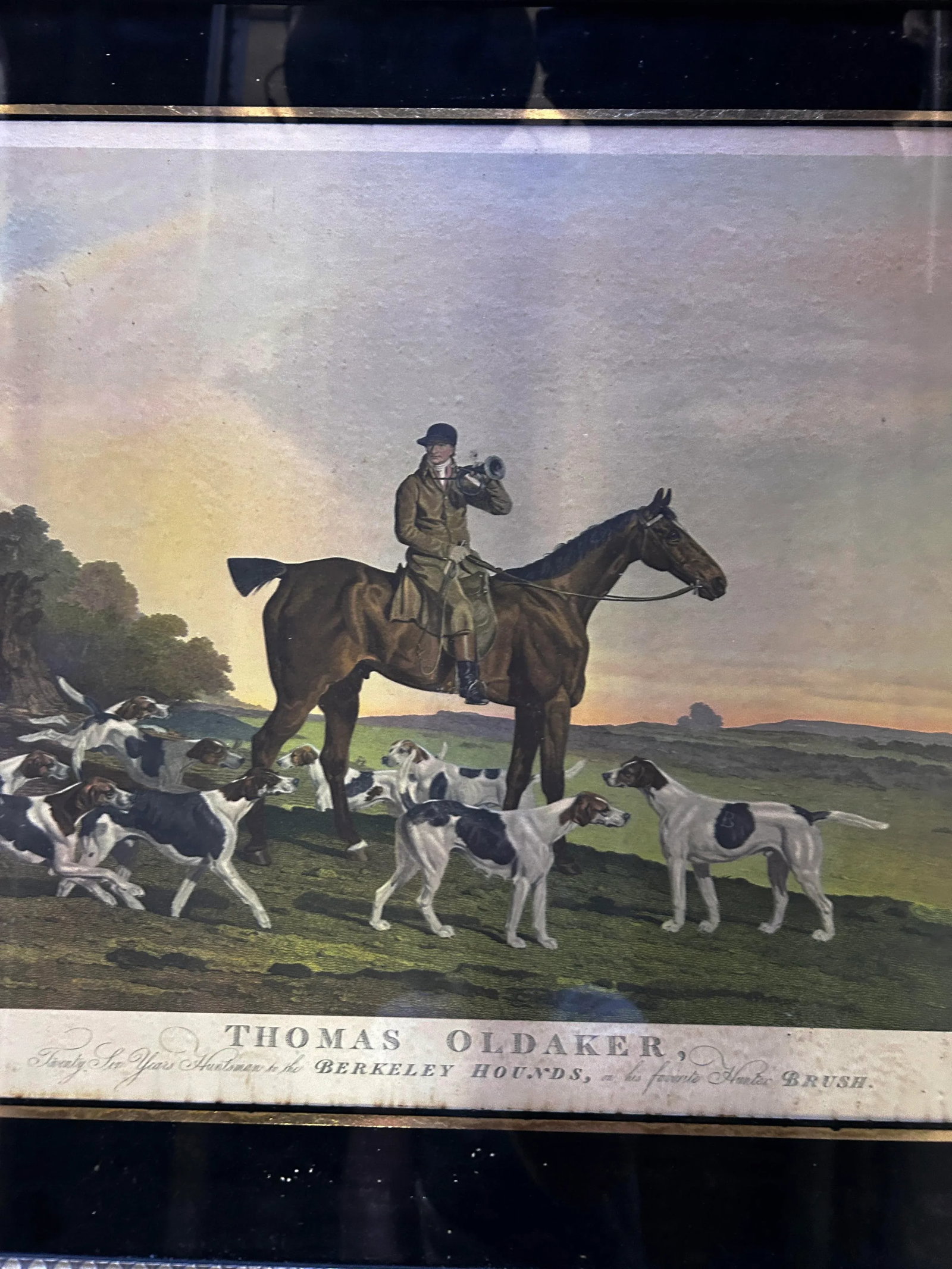 1940s Antique British School Horse Huntsman Portrait "Thomas Oldaker" Lithograph Framed - 3