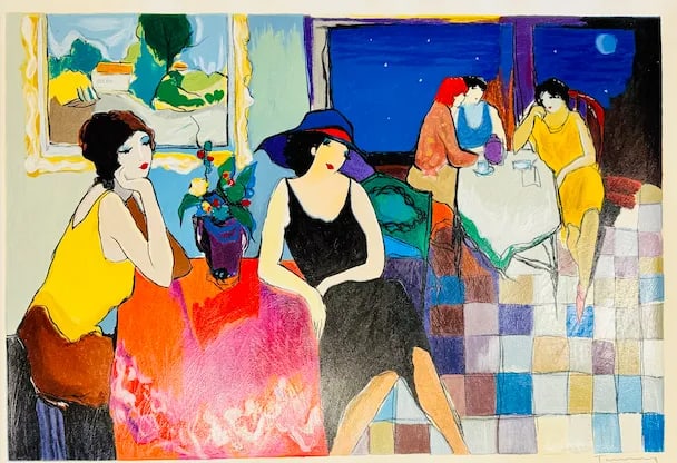 Itzchak Tarkay "Women in Cafe" Signed & Numbered Serigraph 204/350 With Raised Embossed Seal - 2