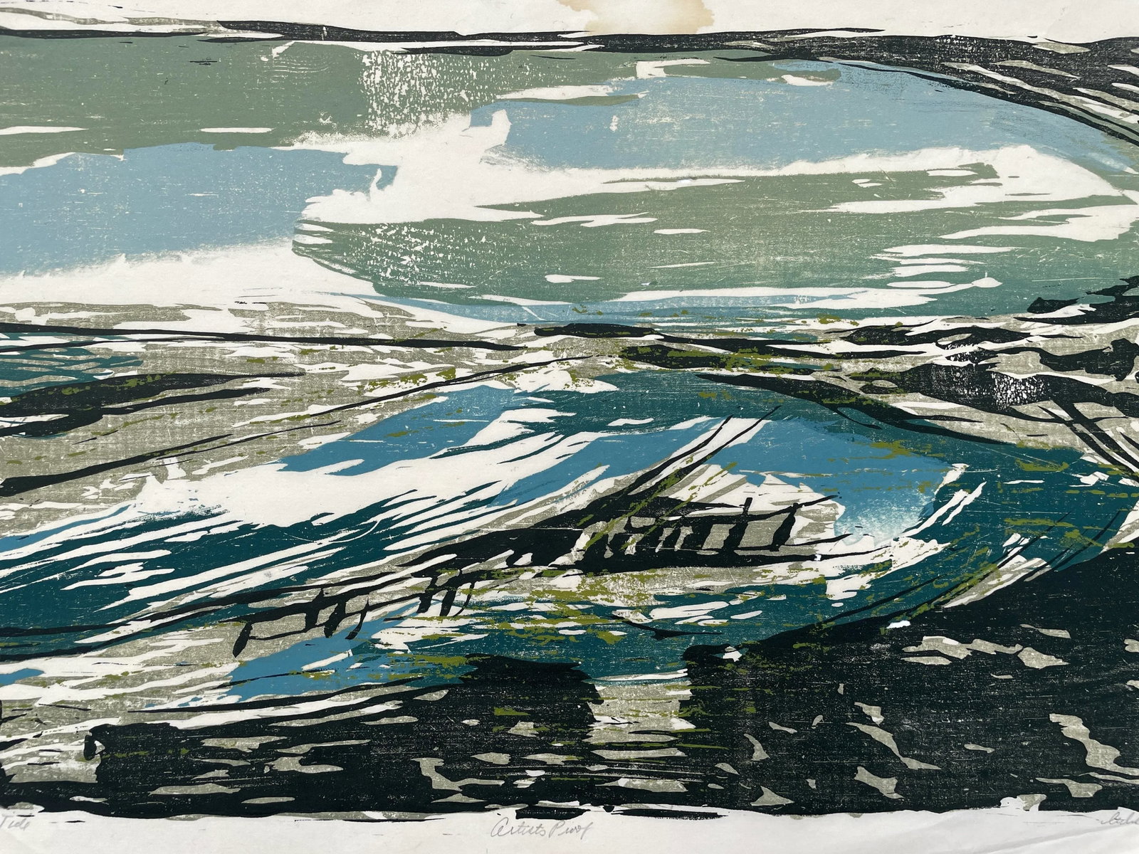 1950s Luke Gwilliam Queen Tide Woodblock - 2