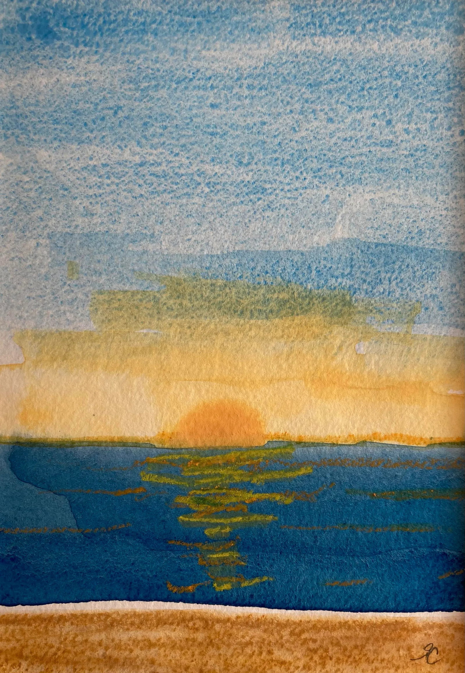 Contemporary Watercolor Pastel Ocean Painting on Paper by Stephanie Cate - 2