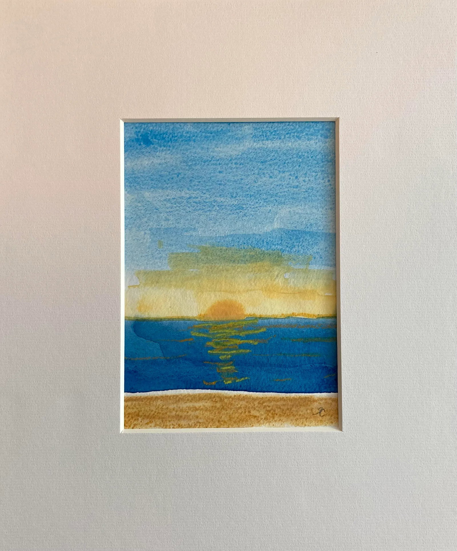 Contemporary Watercolor Pastel Ocean Painting on Paper by Stephanie Cate - 3