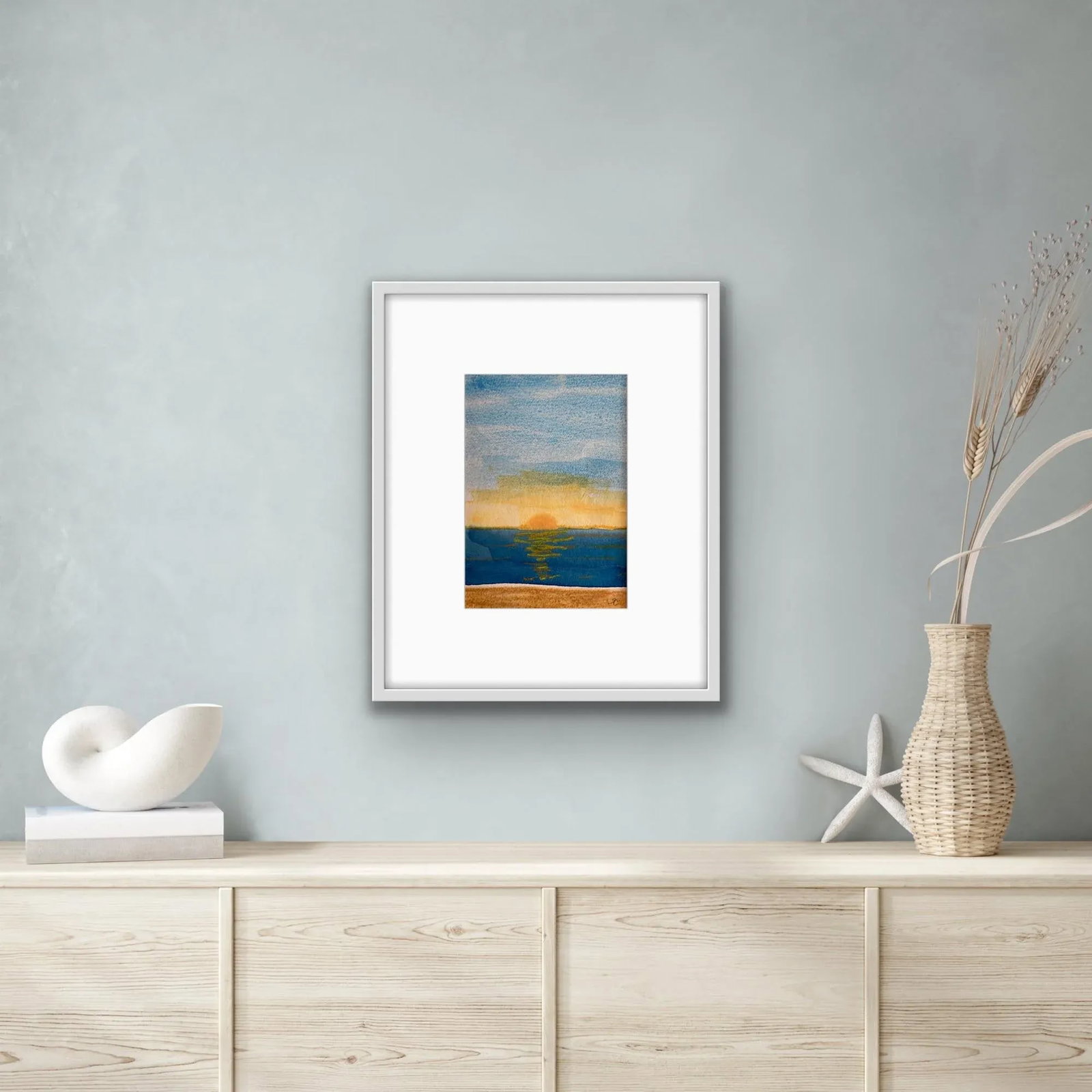 Contemporary Watercolor Pastel Ocean Painting on Paper by Stephanie Cate - 4