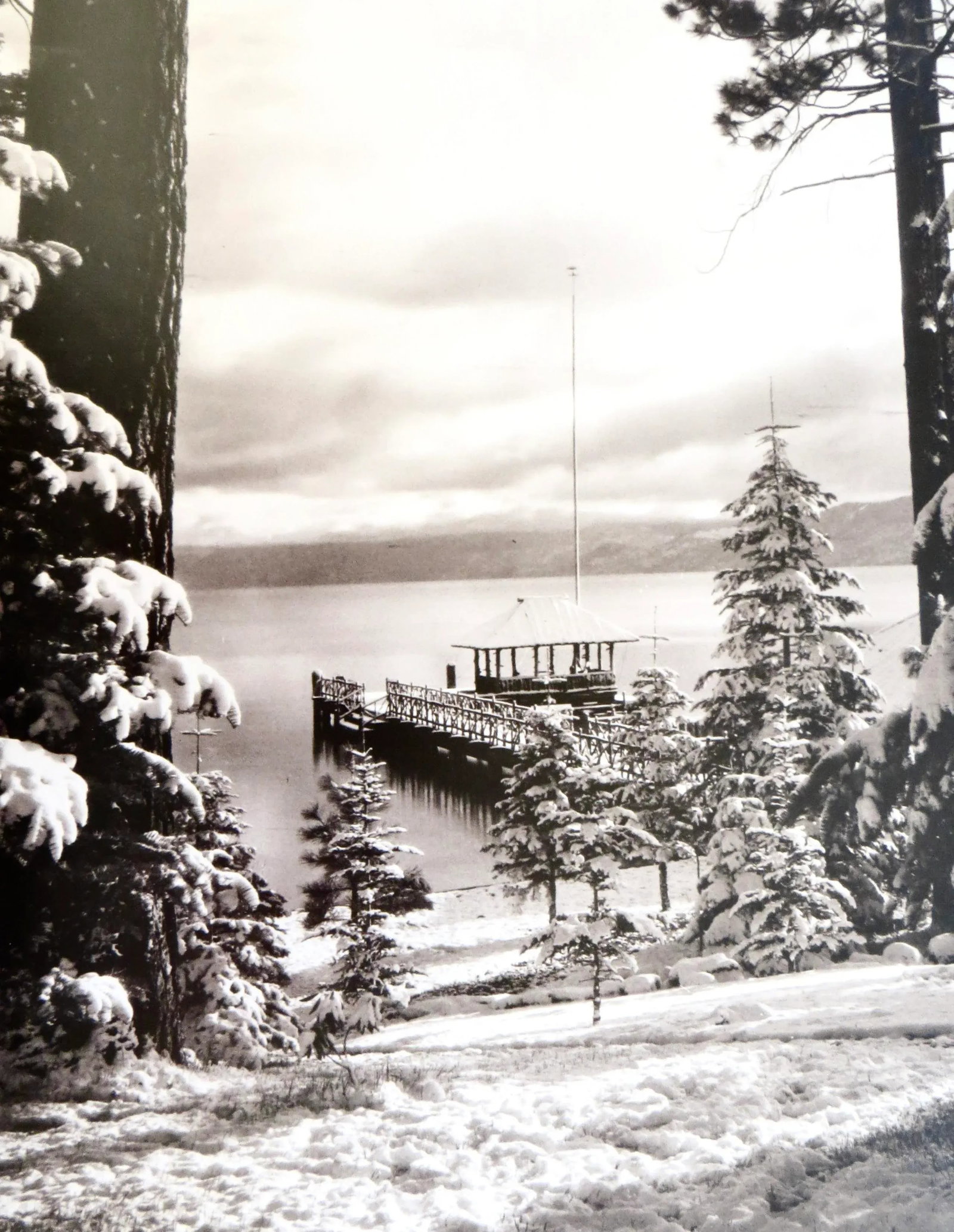 Original Vintage Photo of "Lake Tahoe With Snow and Trees" American, Dated 1905 - 2