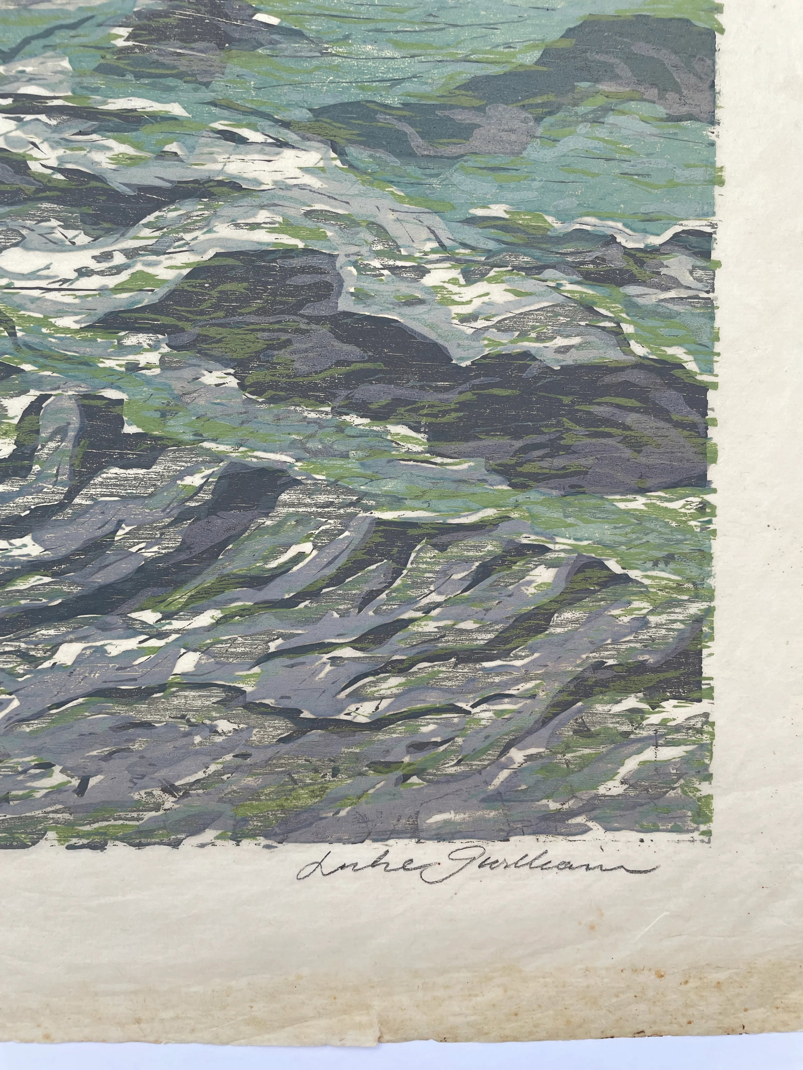 1950s Luke Gwilliam Mykonos Hills Woodblock - 2