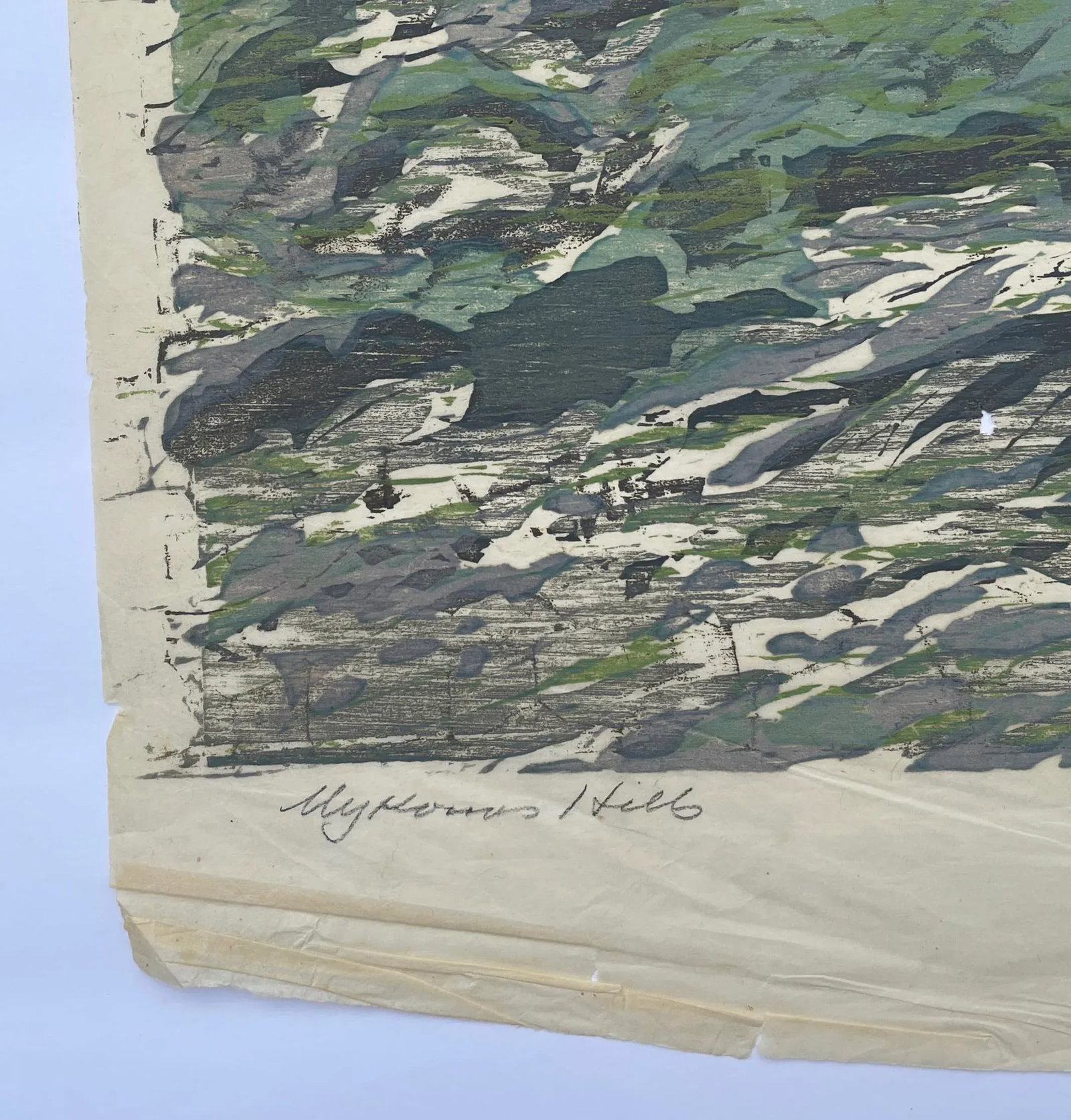1950s Luke Gwilliam Mykonos Hills Woodblock - 4