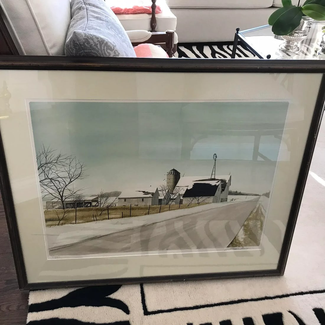 1980s A Winter Barn Scene by William Nelson - 2