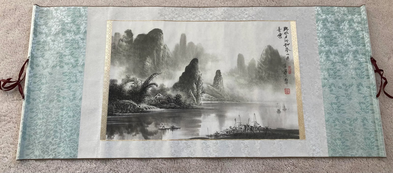 Ink Painting of Landscape on Silk Scroll - 2