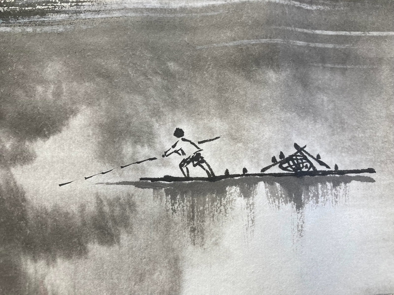 Ink Painting of Landscape on Silk Scroll - 4