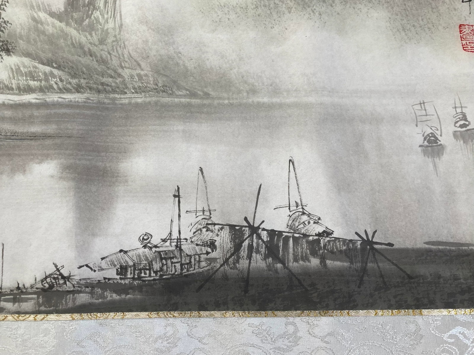 Ink Painting of Landscape on Silk Scroll - 5