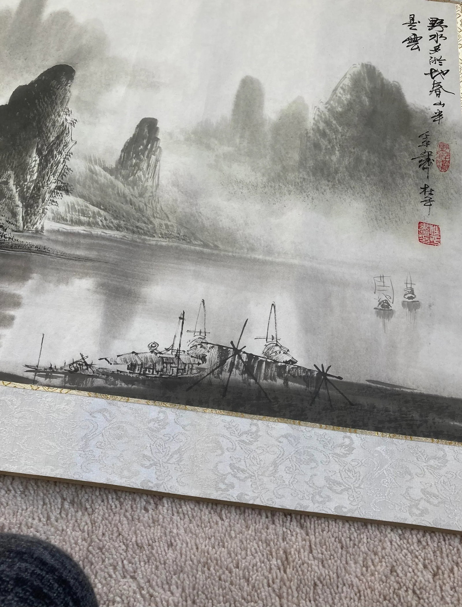 Ink Painting of Landscape on Silk Scroll - 6