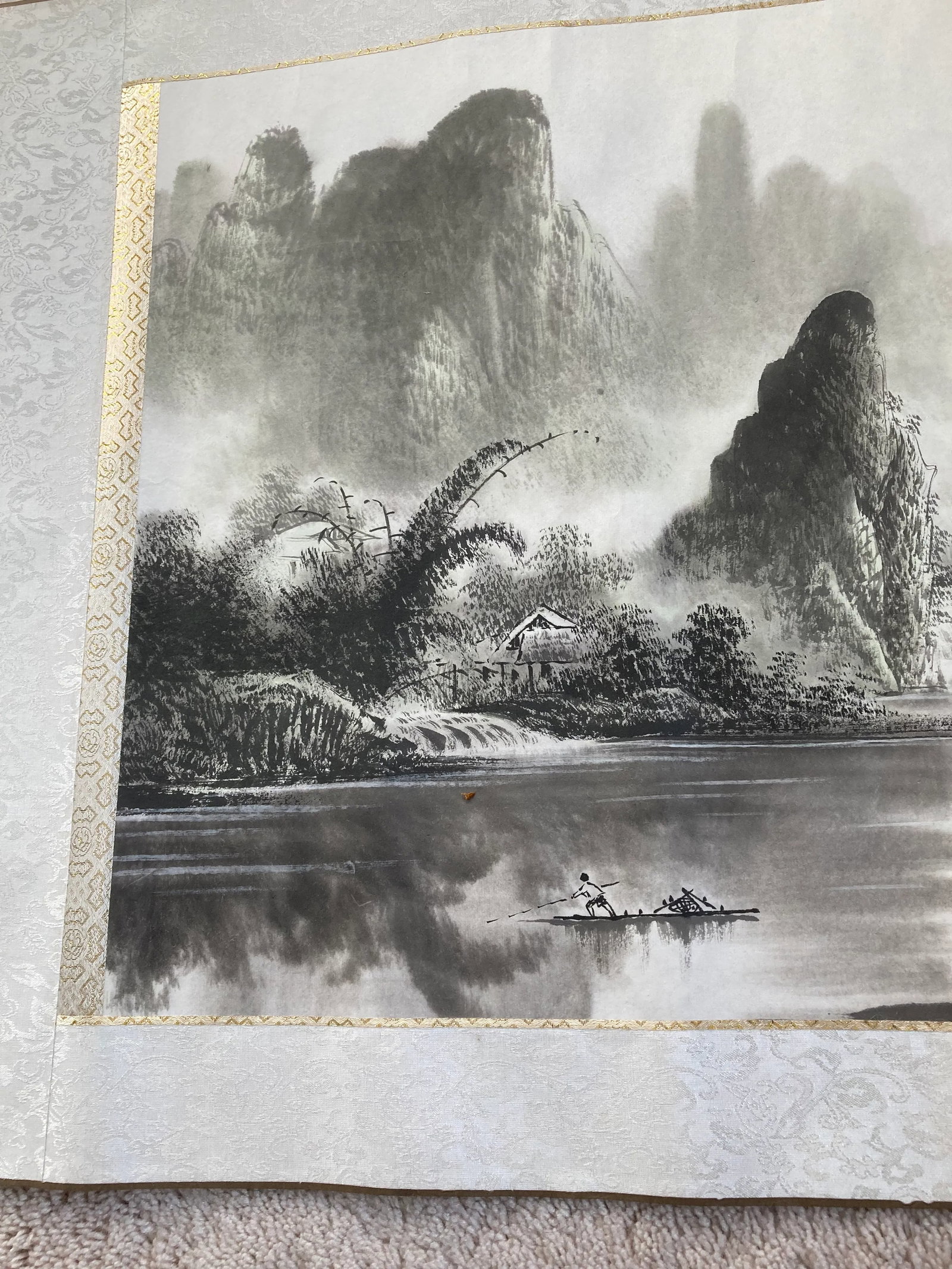 Ink Painting of Landscape on Silk Scroll - 7
