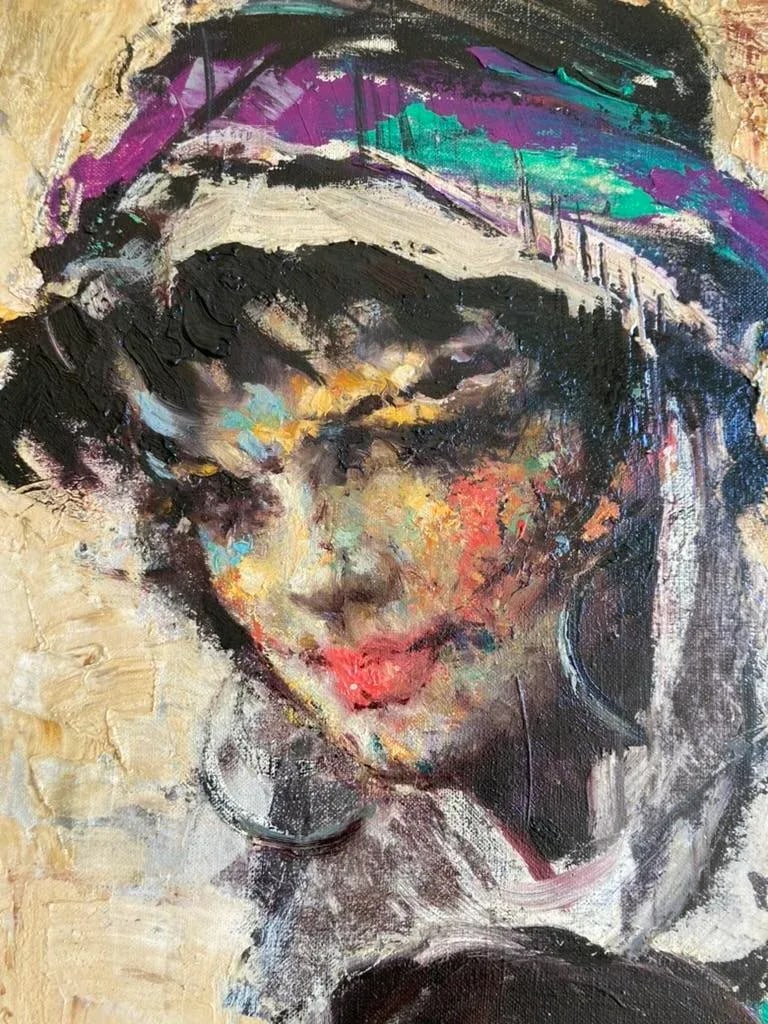 1970s Woman Selling Fish - Anoush Rahnavardkar Oil on Canvas - 2