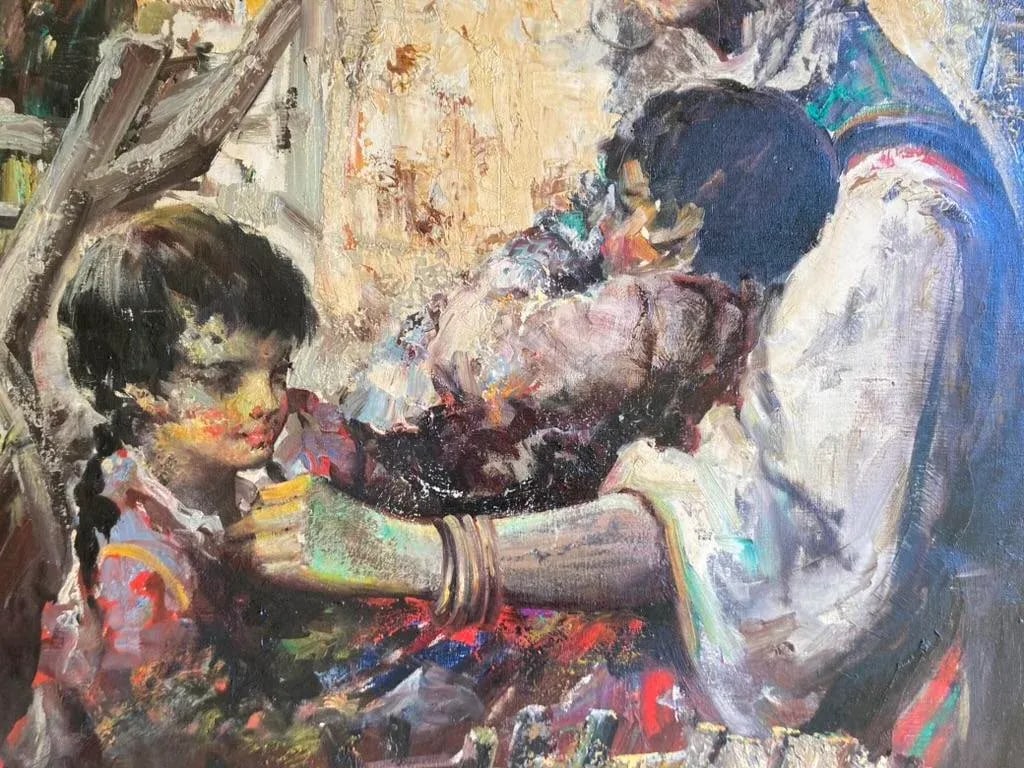 1970s Woman Selling Fish - Anoush Rahnavardkar Oil on Canvas - 5
