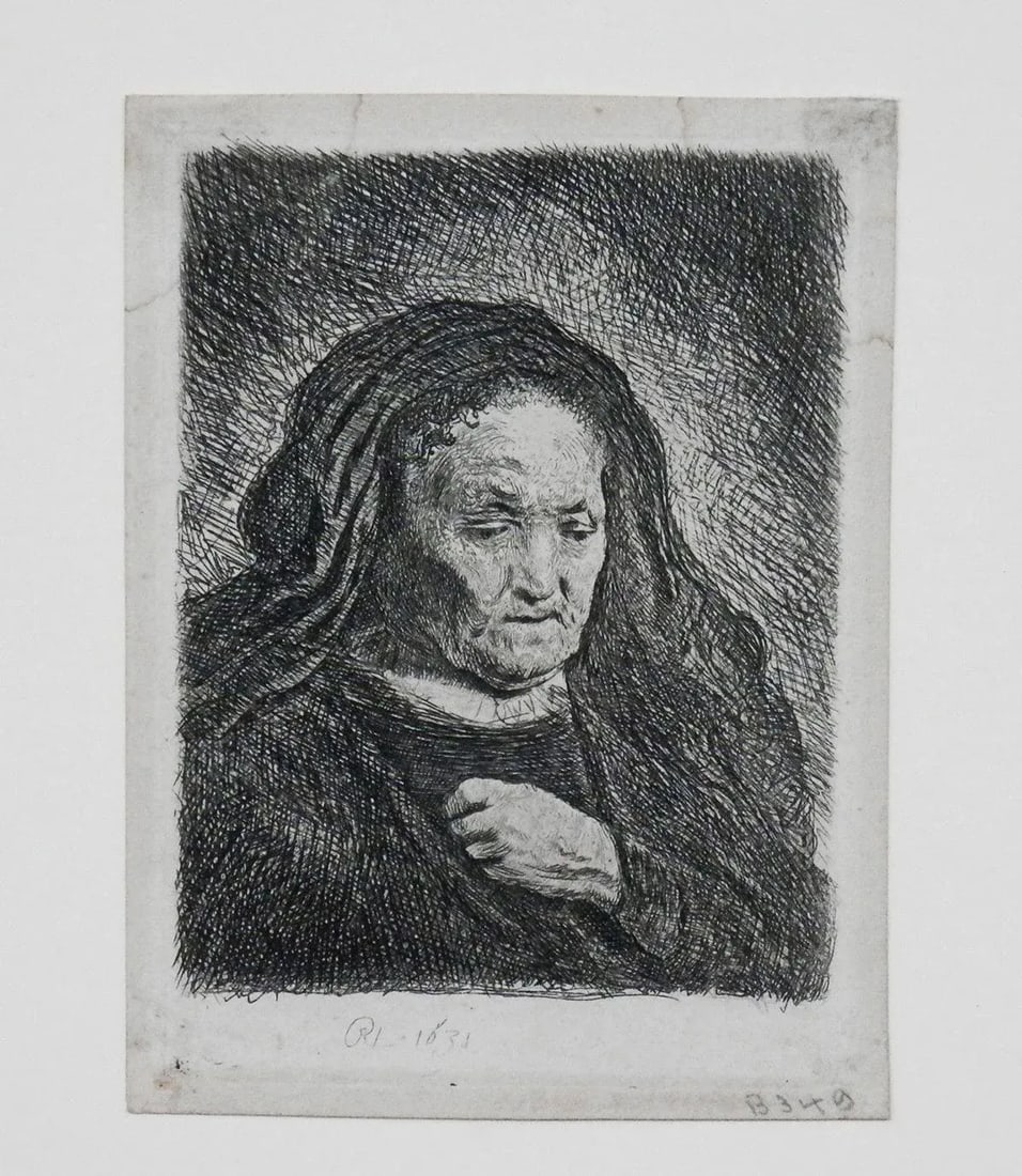 17th Century Rembrandt Harmensz Van Rijn Etching, The Artist's Mother With Her Hand on Her Chest - 2
