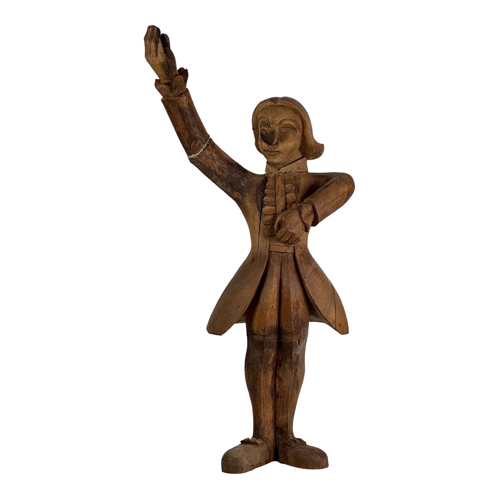 Rare & Unique 18th Century Hand Carved Wooden Sculpture of a Minstrel: A minstrel is a medieval singer or musician who might have sang or recited lyrics or poetry to a musical accompaniment for the nobility. That being said this piece also has a comedic take to it, due