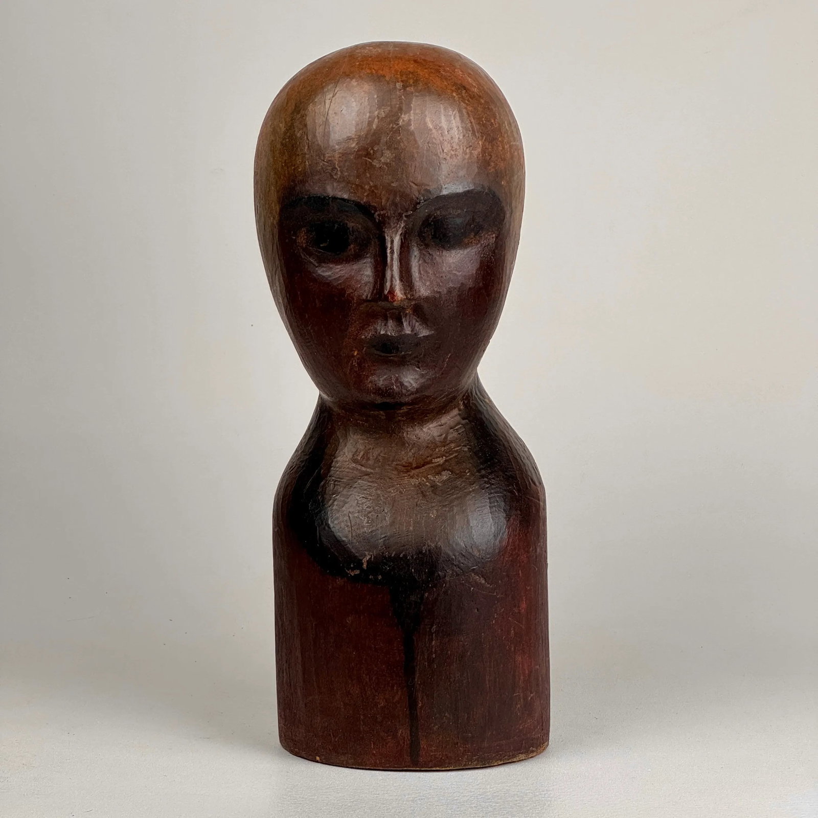 Unique 19th C. American Wood, Hand Carved Milliner Head Bust Sculpture - 2