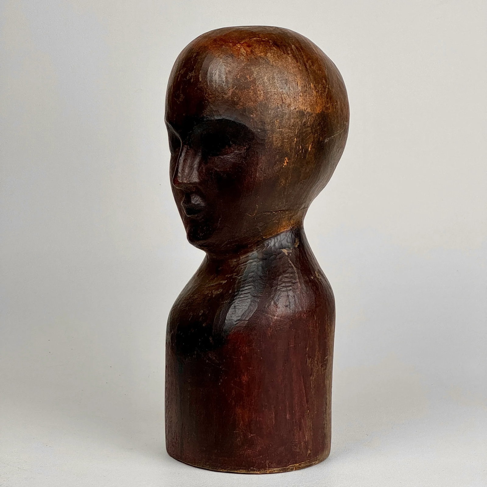 Unique 19th C. American Wood, Hand Carved Milliner Head Bust Sculpture - 4