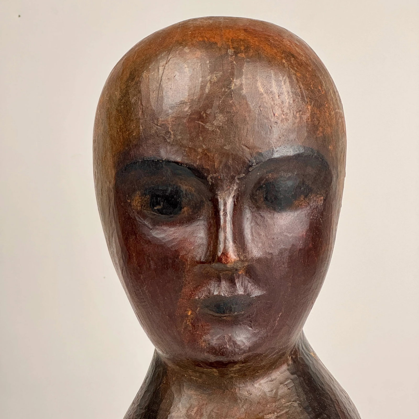 Unique 19th C. American Wood, Hand Carved Milliner Head Bust Sculpture - 7
