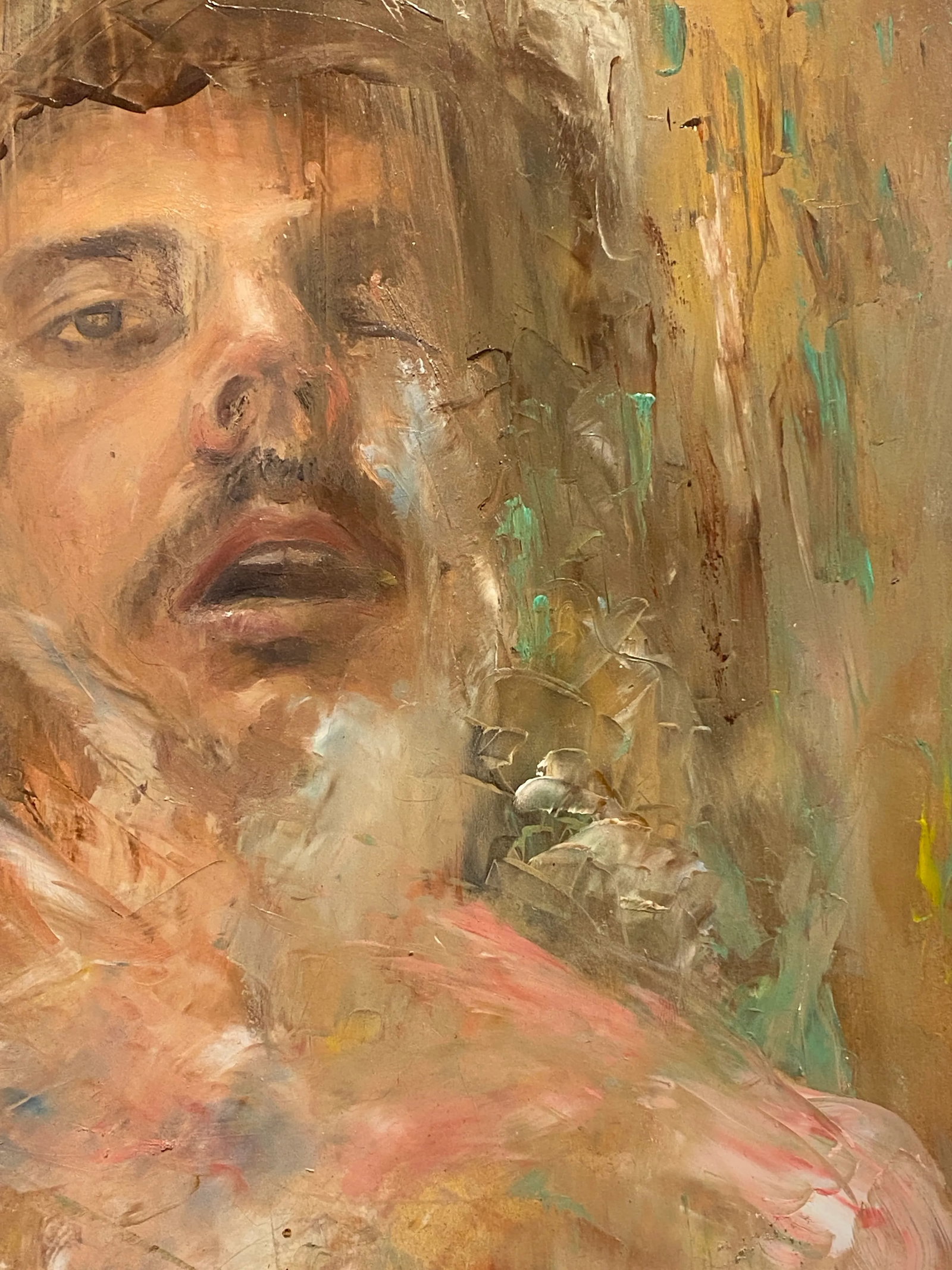 Contemporary Oil Painting Male Self Portrait on Panel in Wooden Frame by Nicolas Nadja - 2