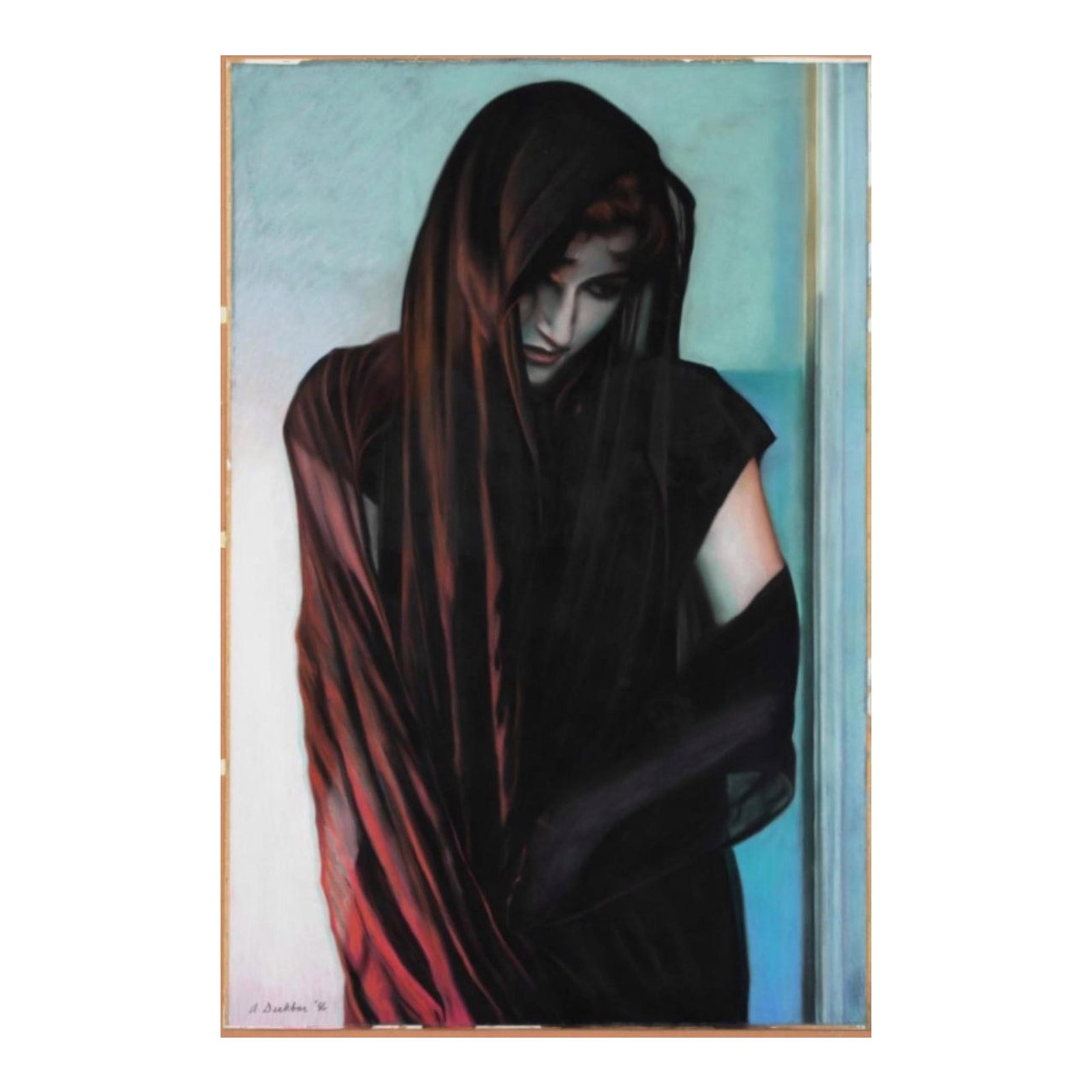 Woman in Veil (Very Large Vintage Pastel Portrait, Ex. Arthur Roger Gallery), Adrian Deckbar: A very large, astounding pastel of a beautiful woman in a veil, ex. the prestigious Arthur Roger gallery on Julia Street in New Orleans, which has shown Adrian Deckbar's work in the past (she now show