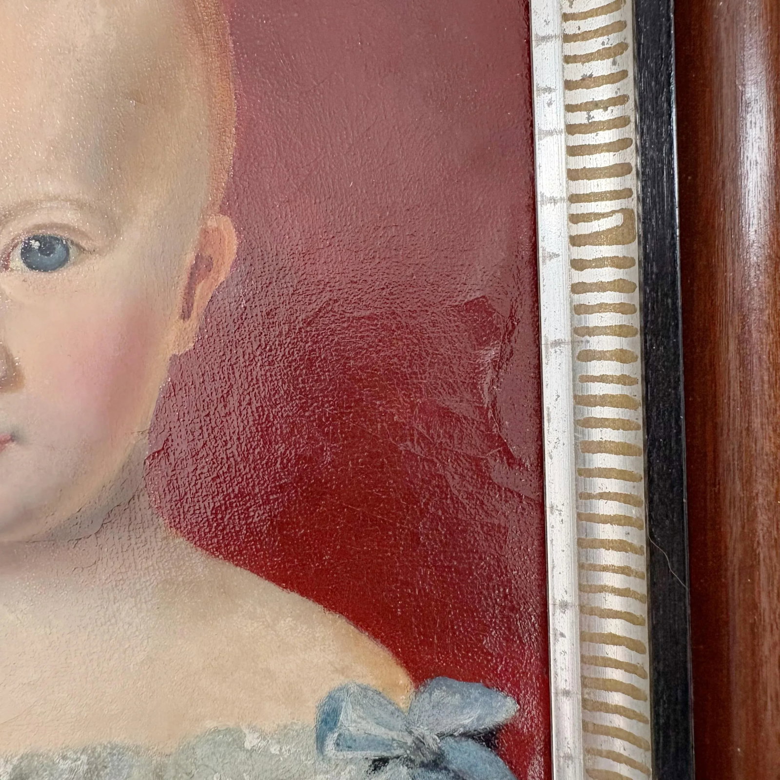 Early 20th Century Folk Art Child Portrait Oil Painting, Antique Oil Painting - 11