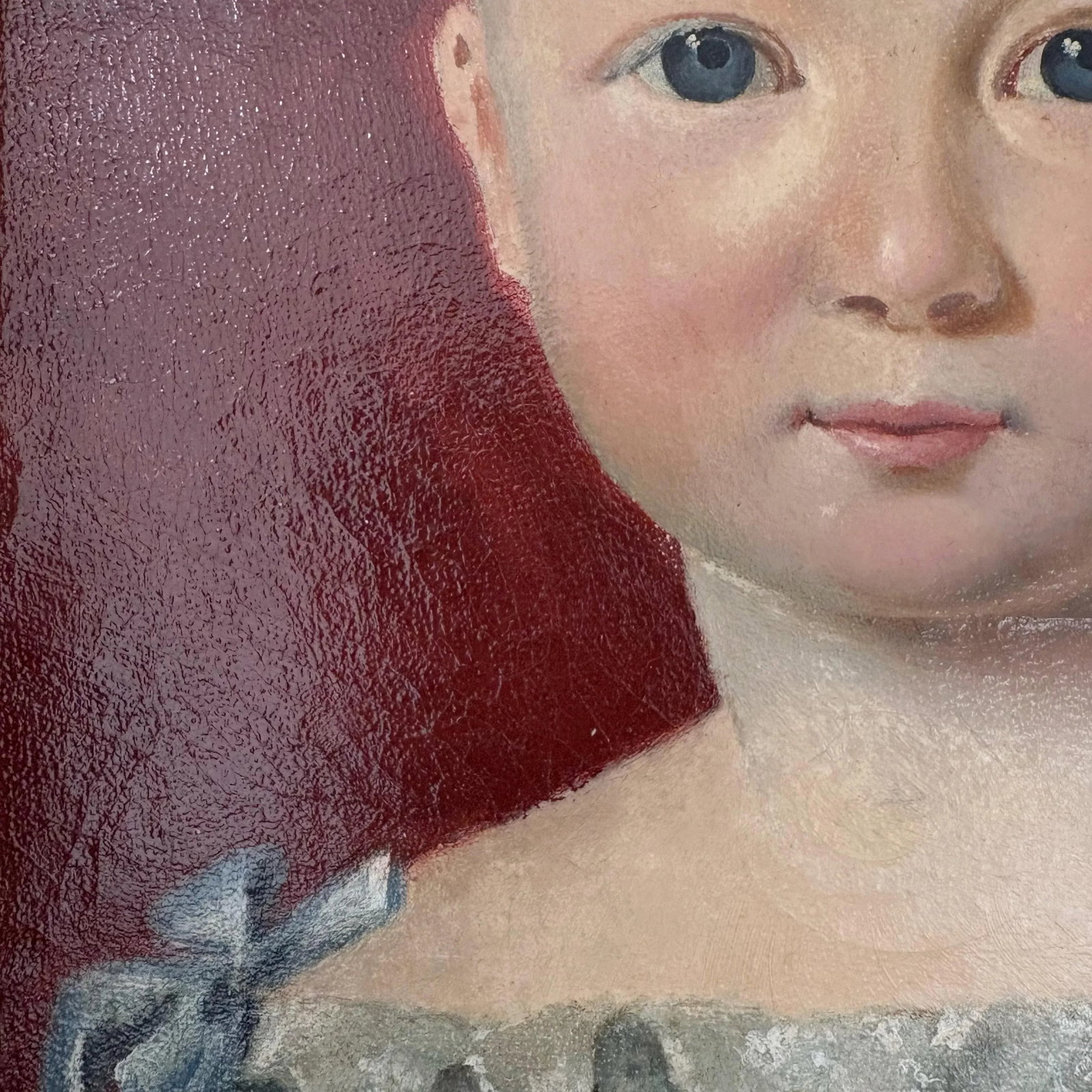 Early 20th Century Folk Art Child Portrait Oil Painting, Antique Oil Painting - 3